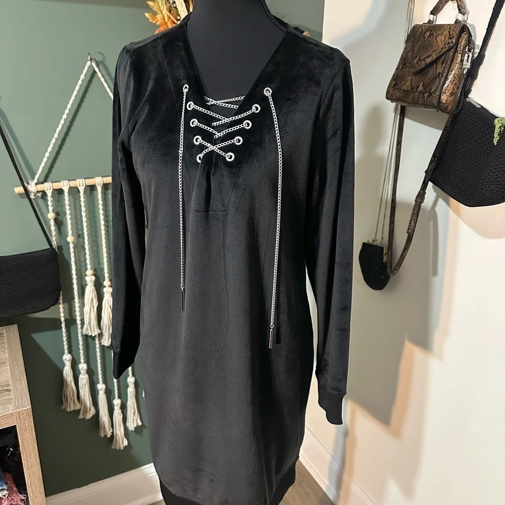 Michael Kors Black Lace-Up Long Sleeve Dress